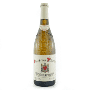 Bottle of white wine from Clos des papes estate, Châteauneuf-du-Pape white.