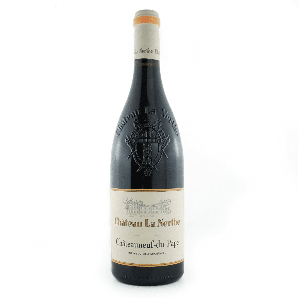 Bouteille de vin rouge du domaine Château La Nerthe, Châteauneuf-du-Pape rouge.