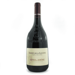 Bouteille de vin rouge du domaine Château de la Gardine, Côtes-du-Rhône rouge.